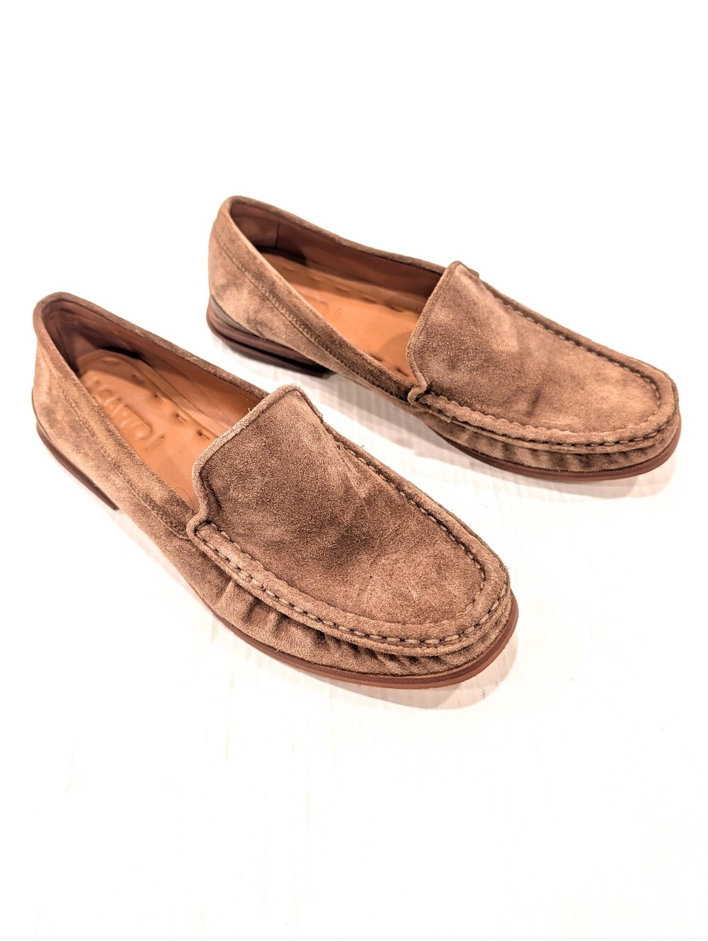 SARTO Gina Tan Suede Leather Slip-On Loafers Size 7.5